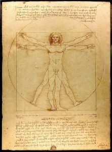 Leonardo da Vinci's <i>Vitruvian Man</i> (1490) was based upon the human proportions derived by Vitruvius.