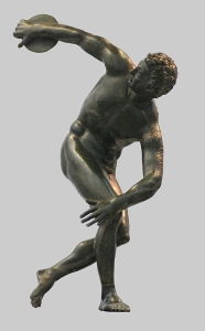 This Roman bronze is a smaller copy of Myron's <i>Discobolos</i> (460-450BC), which is, in the words of art historian Kenneth Clark, “the enduring pattern of athletic energy.”
