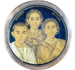 With its realistic detail and compelling individual portraits, this gold glass medallion (3<sup>rd</sup> century CE), probably of a family in Alexandria, Egypt, exemplified the Roman mastery of the medium.